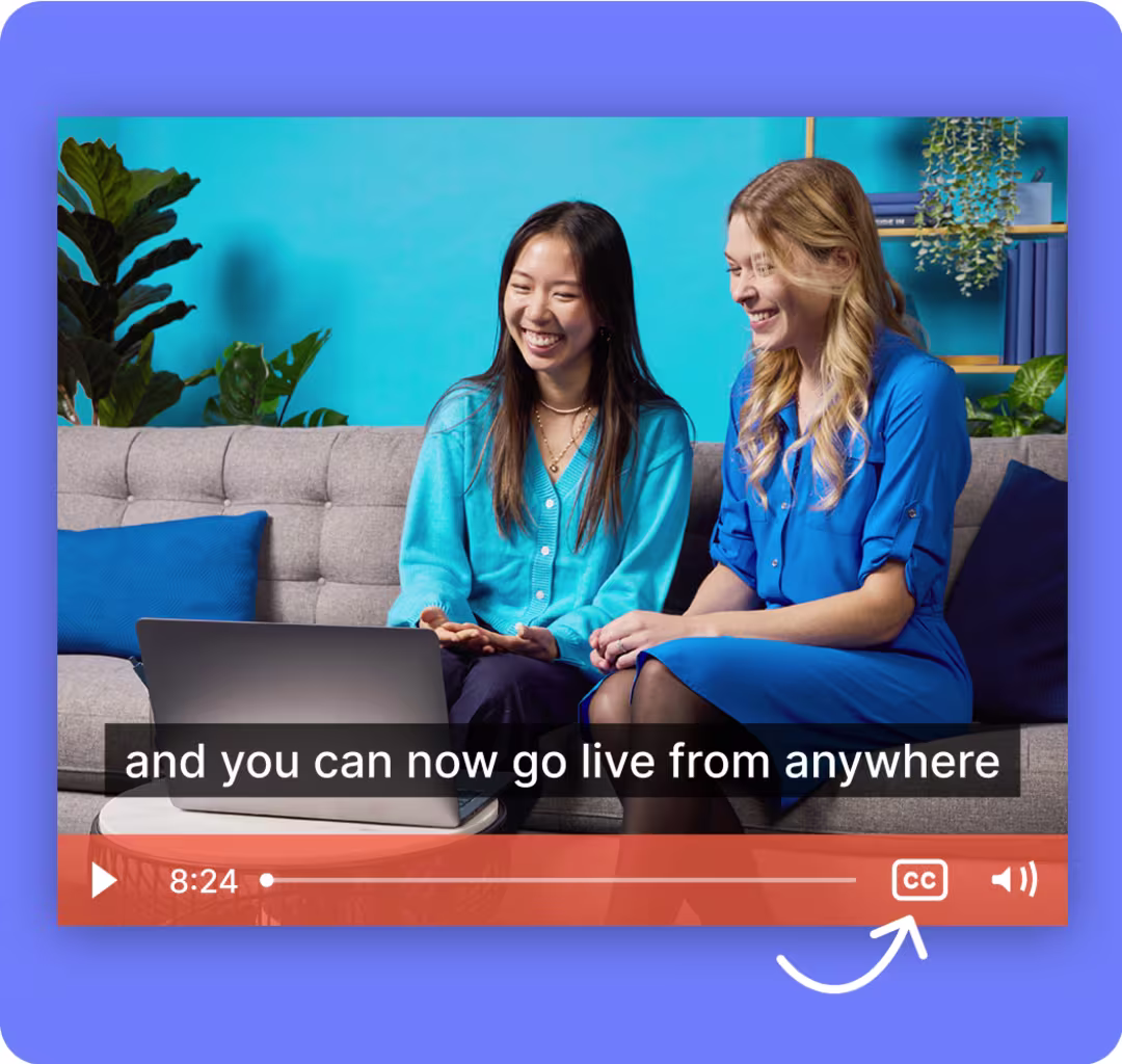 Video software UI showing captions on a video